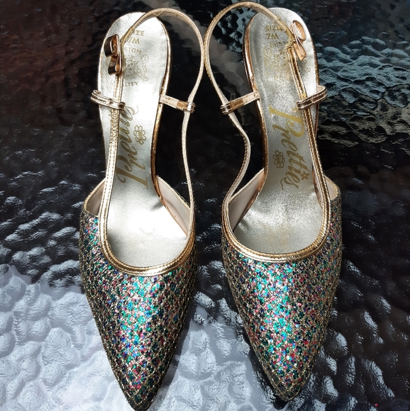 3 ร$30 Party heels - golden sparkling sandals - Picture 3 of 9